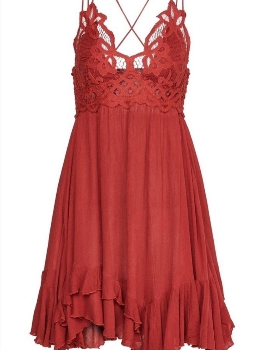 Free People Rust red Lace-Trim Spaghetti Strap Dress - Women